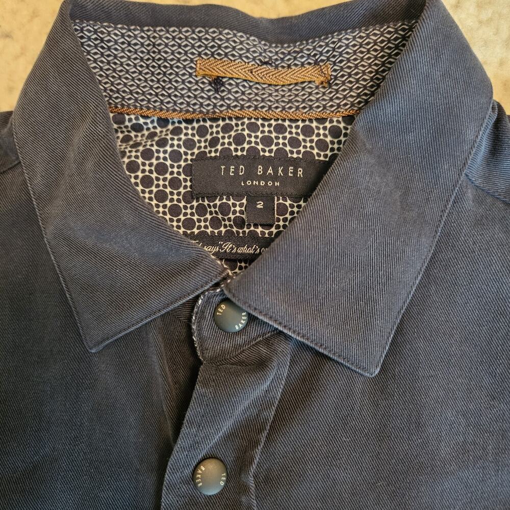 Ted Baker London Mens Dress Shirt S 2/32.5 Solid Blue Dotted Flip Cuff Pattern - Picture 2 of 14